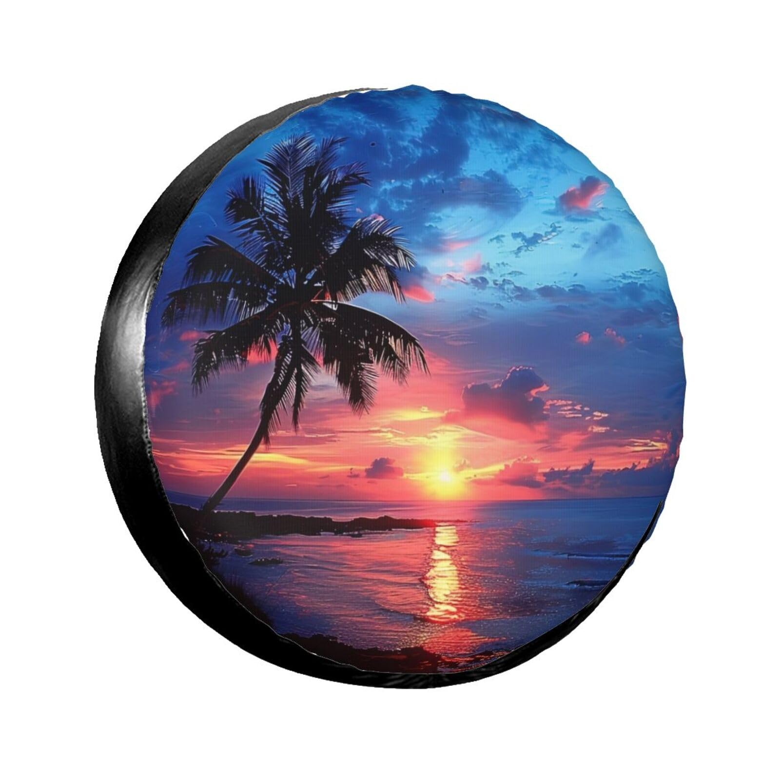 Reifen Tasche Blauer Palmen-Sonnenuntergang Ersatz Reifen Abdeckung Waschbar Reifenschutzabdeckung Prämie Spare Tire Cover Für Anhänger Caravan Geländewagen 16 inch von Generic