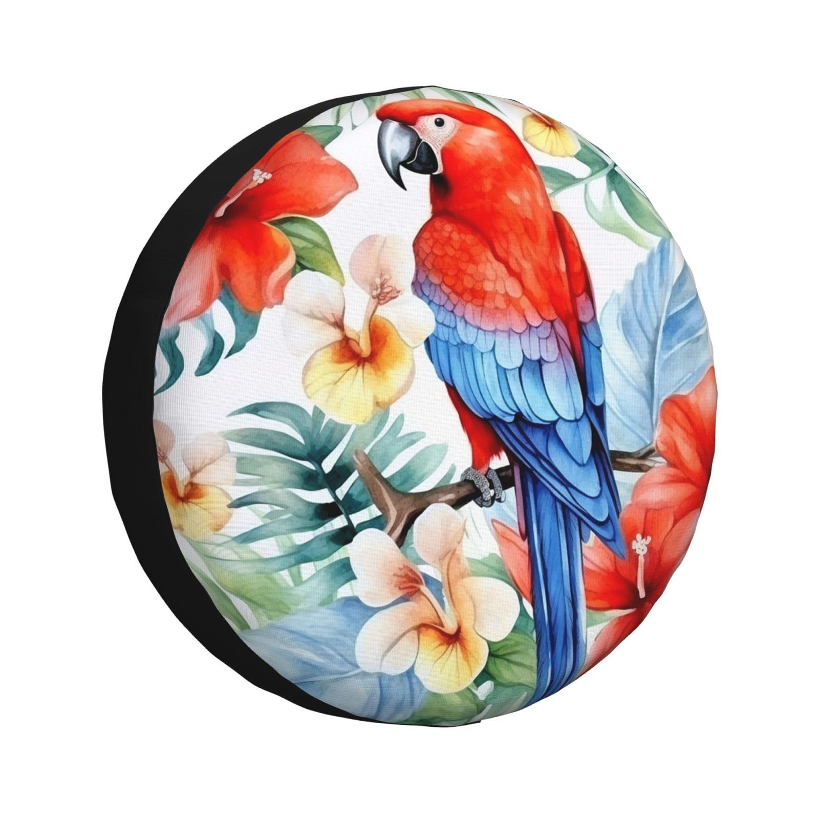 Reifenabdeckung Aquarell Vogel Papagei Tropische Blume Auto-Ersatzreifenabdeckungen Uv-Schutz Auto Reifenabdeckung Universal Auto Reserverad Abdeckung Für Ersatzradreifen 4 Saison Caravan 14 inch von Generic