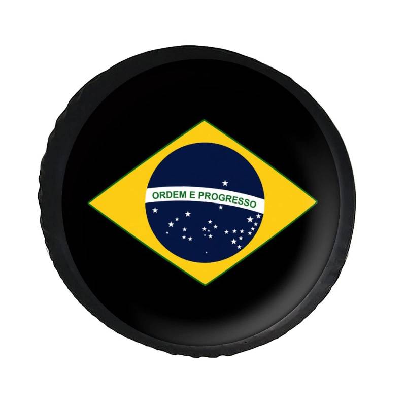 Reifencover Brasilien Flagge Die Reifencover Gedruckte Radhülle wasserdichte Ersatzradabdeckung, Für Reiseanhänger, Car Zubehör, 14in von Generic