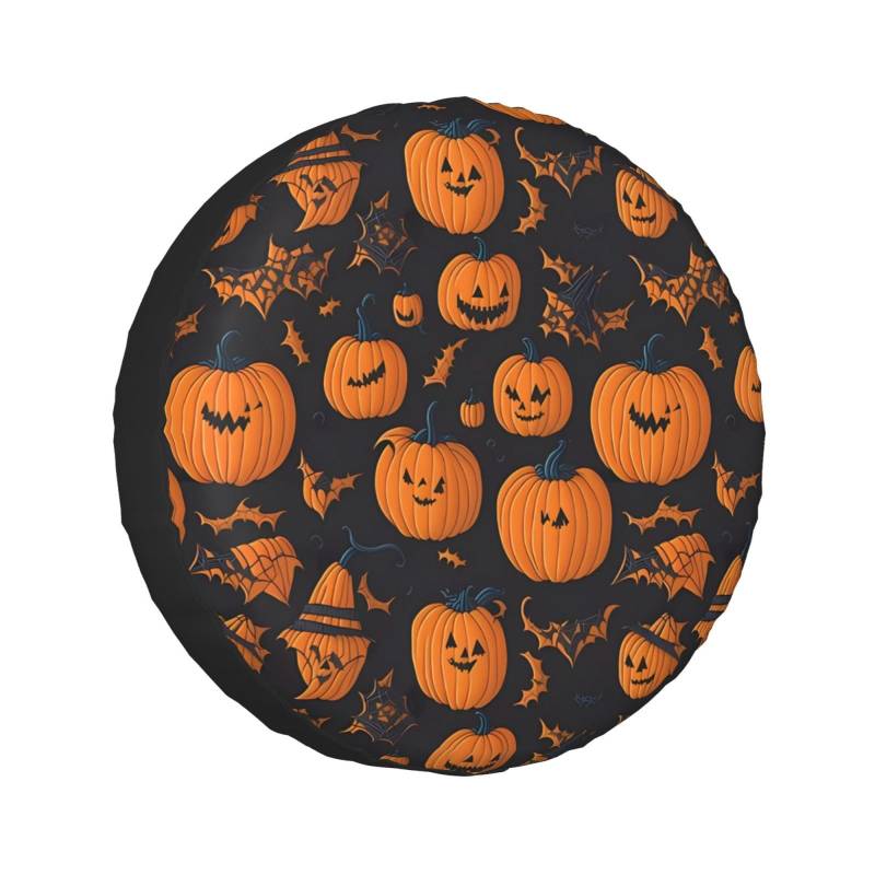 Reifencover Happy Halloween Fledermäuse Hexen Spinnennetz Pumpkin Totenkopf Knochen Reserverad Reifen Abeckung Wetterfest Schutz Ersatzradabdeckung, Für Reiseanhänger, Auto, 16in von Generic