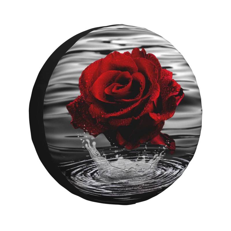 Reifencover Rote Blume Wasserblume Ersatzradabdeckung Wasserdicht Reifen Tasche Universal Reifenabdeckung Für Viele Fahrzeug Truck Anhänger 14 inch von Generic