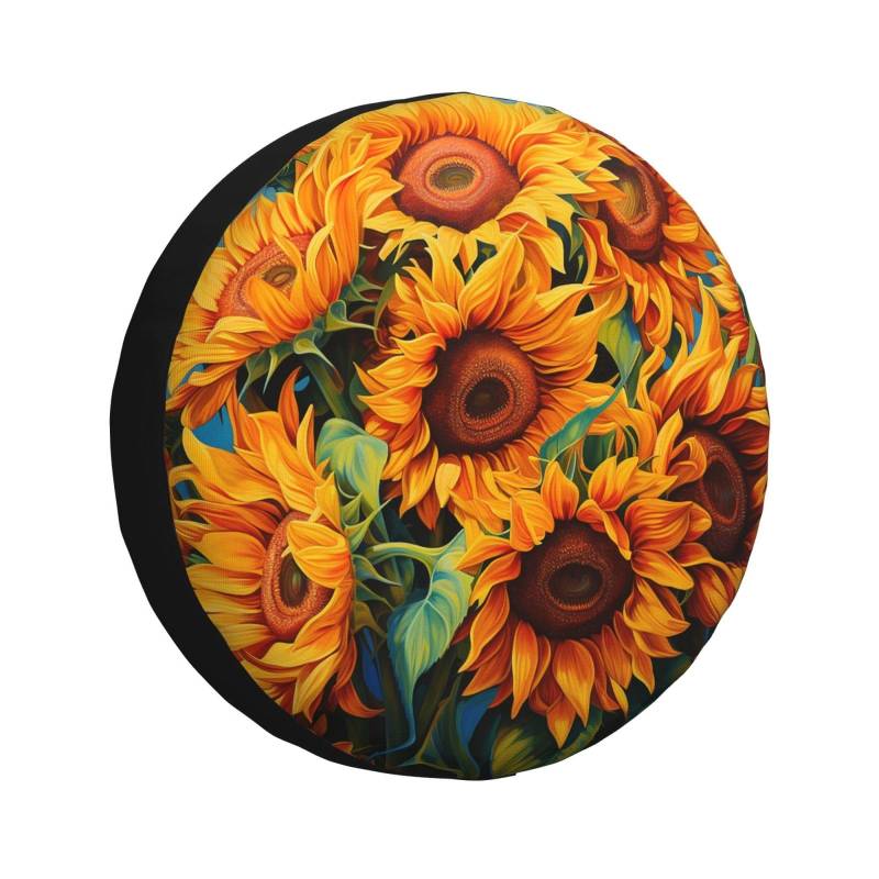 Reifencover Sonnenblume Kunst Blume Auto Reserverad Abdeckung Schmutzfest Reserveradabdeckung Wasserdicht Schutzbezug Für Truck Caravan Geländewagen 14 inch von Generic