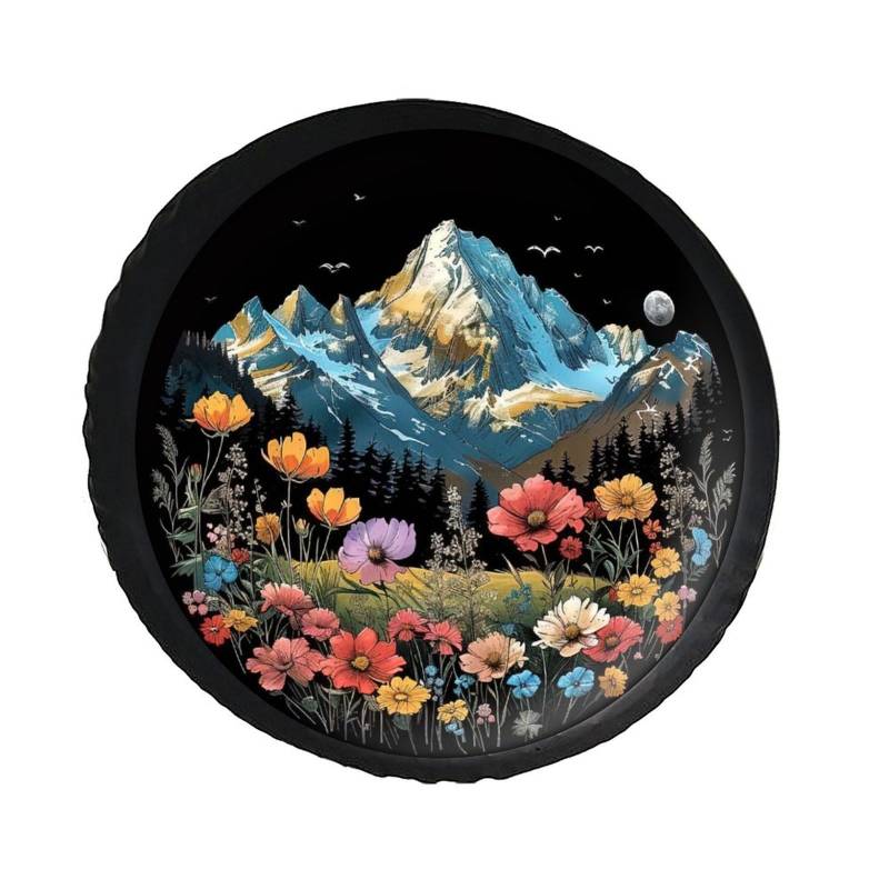 Reifenhülle Berge Blumen Berg Abenteuer Reifenabdeckung Schmutzfest Ersatzradabdeckung Universal Reifencover Für Truck Mpv Wohnmobile 17 inch von Generic