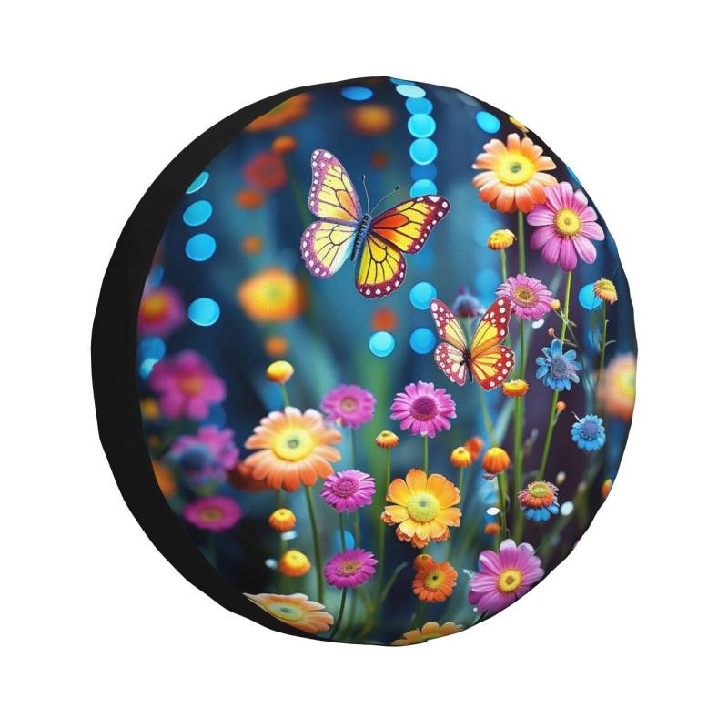 Reifenhülle Blumen Und Schmetterlinge Spare Tire Cover Universal Reifenschutzabdeckung Uv-Schutz Ersatzradabdeckung Für Geländewagen Caravan Mpv 15 inch von Generic