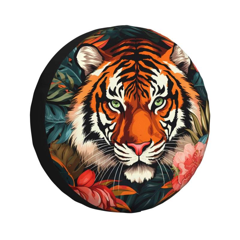 Reifenhülle Tiger Tier Blumen Druck Reifenabdeckung Schmutzfest Radschutzhülle Uv-Schutz Autoreifen Tasche Für Viele Fahrzeug Caravan Anhänger 14 inch von Generic