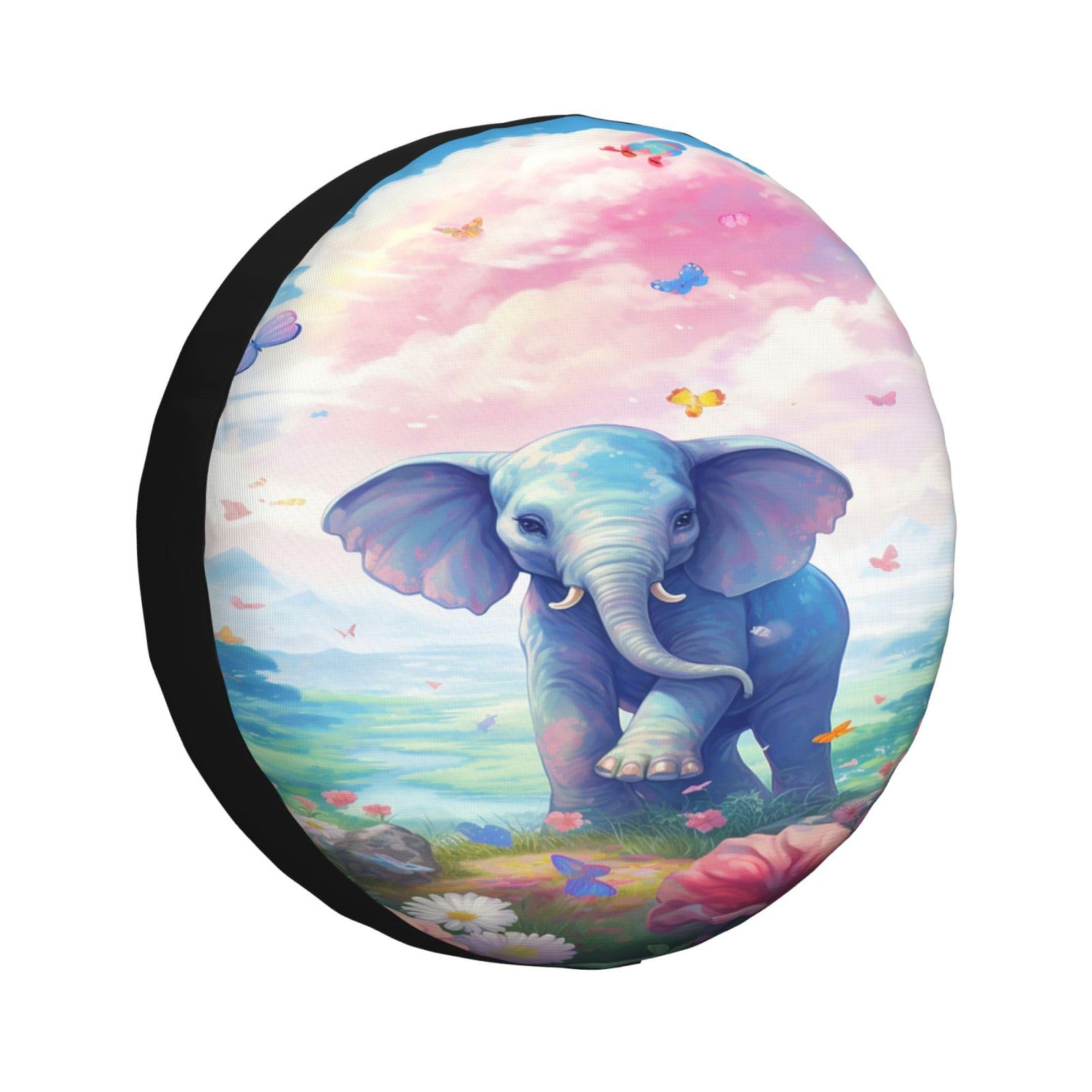 Reifenschutzabdeckung Niedlicher Elefant Schmetterling Frühlingsblume Auto Reserverad Abdeckung Wasserdicht Spare Tire Cover Staubdicht Auto Reifenabdeckung Für Wohnmobile Truck Anhänger 14 inch von Generic