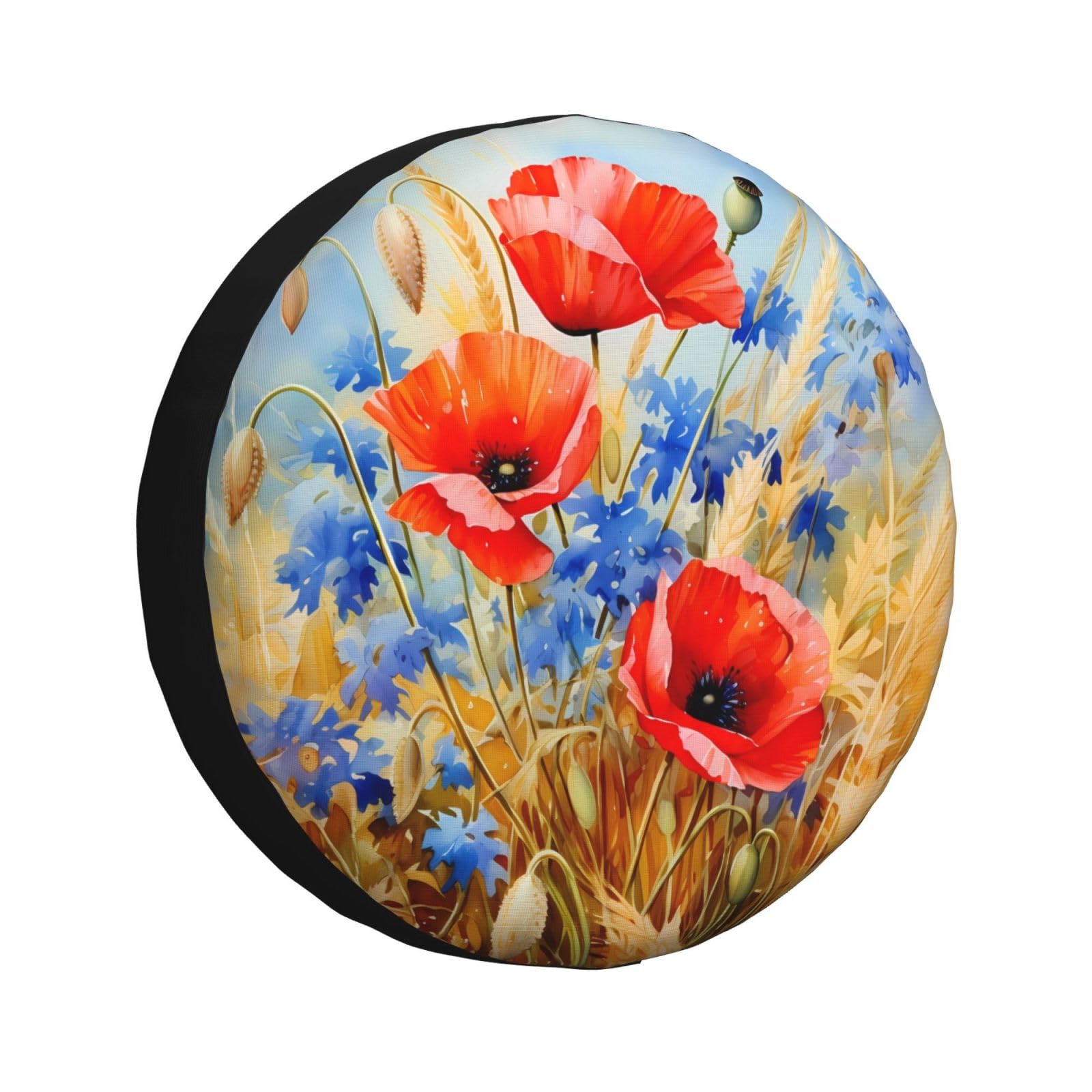 Reifenschutzhülle Poppiesn Kornblume Weizen Aquarell Blume Reifentasche Wasserdicht Reifenschutz Universal Auto Reifen Für SUV Truck Trailer 17 inch von Generic