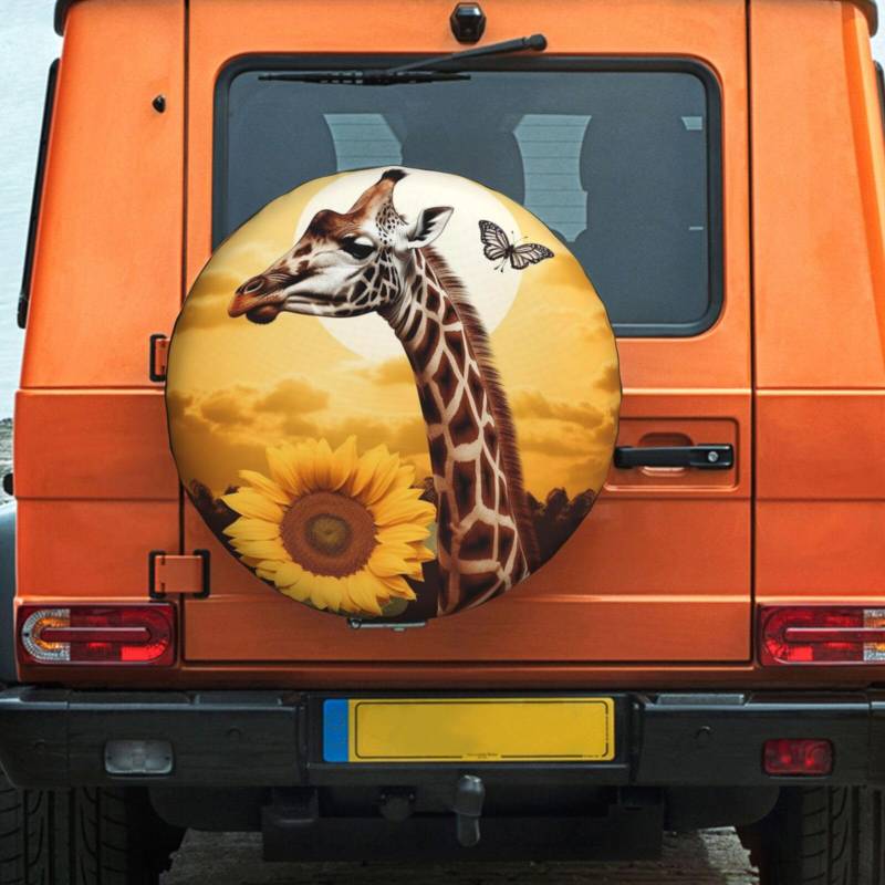 Reifentasche, Giraffe Und Sonnenblume Premium Reifen Schutzhülle Universal Ersatzradabdeckungen Für Fahrzeuge Truck Auto 14 inch von Generic