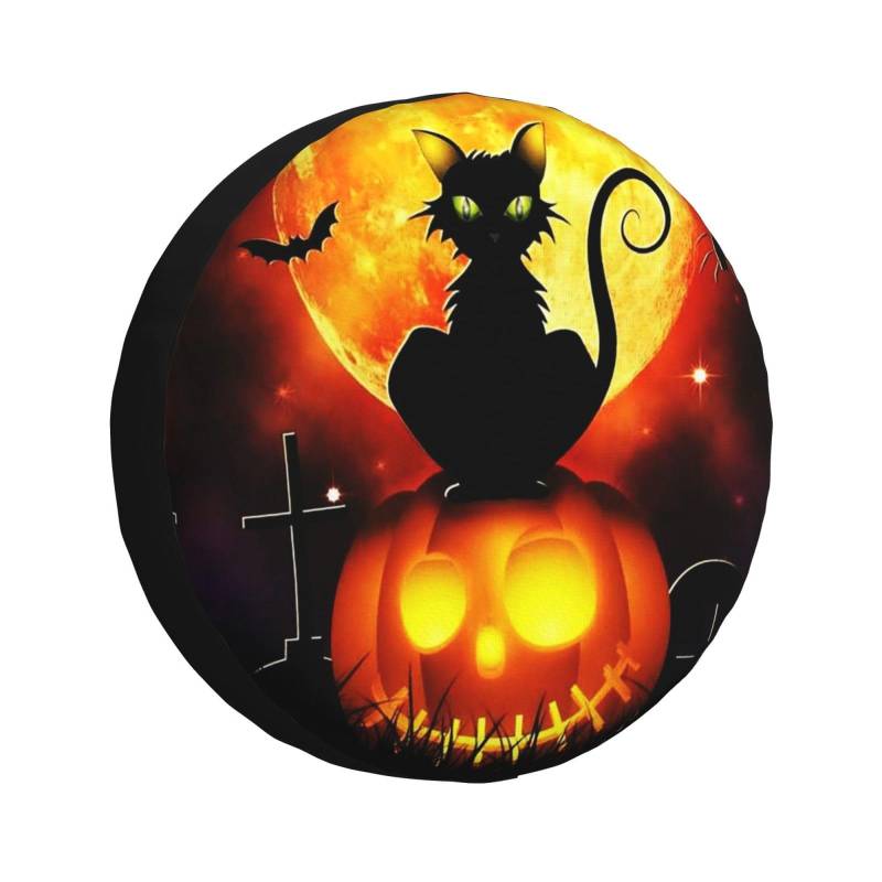 Reserveradabdeckung Halloween Pumpkin Katze Gelber Mond Reserverad Reifen Abeckung Schutz Radhülle Universale Ersatzrad Abdeckung, Für Car Zubehör, Wohnmobile, 14in von Generic