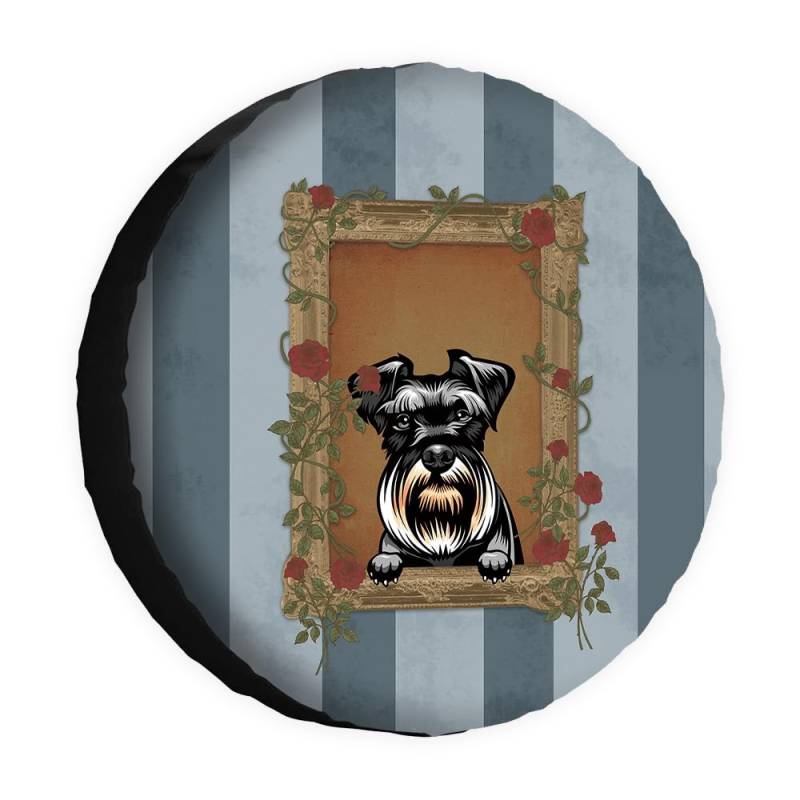 Reserveradabdeckung Hund Treu Schnauzer Vintage Blume Rahmen Blaue Streifen Reifenabdeckungen Wasserdicht Ersatzrad Abdeckung Universale Reifencover Für Wohnmobil Auto Truck S von Generic