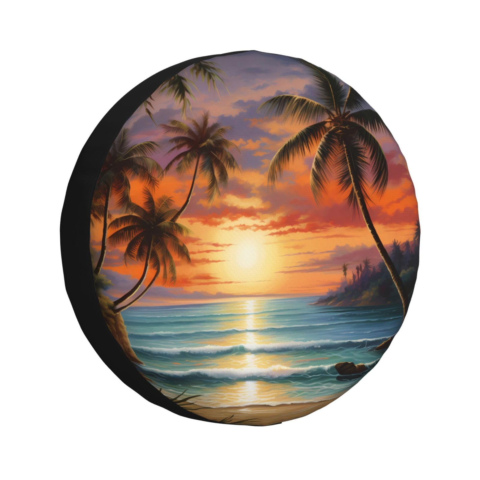 Reserveradabdeckung Sonnenuntergang Strand Palme Tire Cover Passend Auto Reserverad Abdeckung Schmutzfest Reifen Tasche Für Geländewagen Wohnmobile 4 Saison 14 inch von Generic