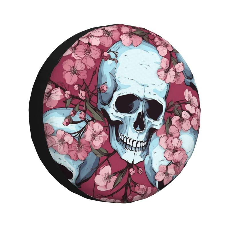 Reserveradabdeckung Totenkopf Blume Kirsche Reifenschutzabdeckung Uv-Schutz Reifenhülle Prämie Autoreifen Tasche Für 4 Saison Caravan Anhänger 15 inch von Generic