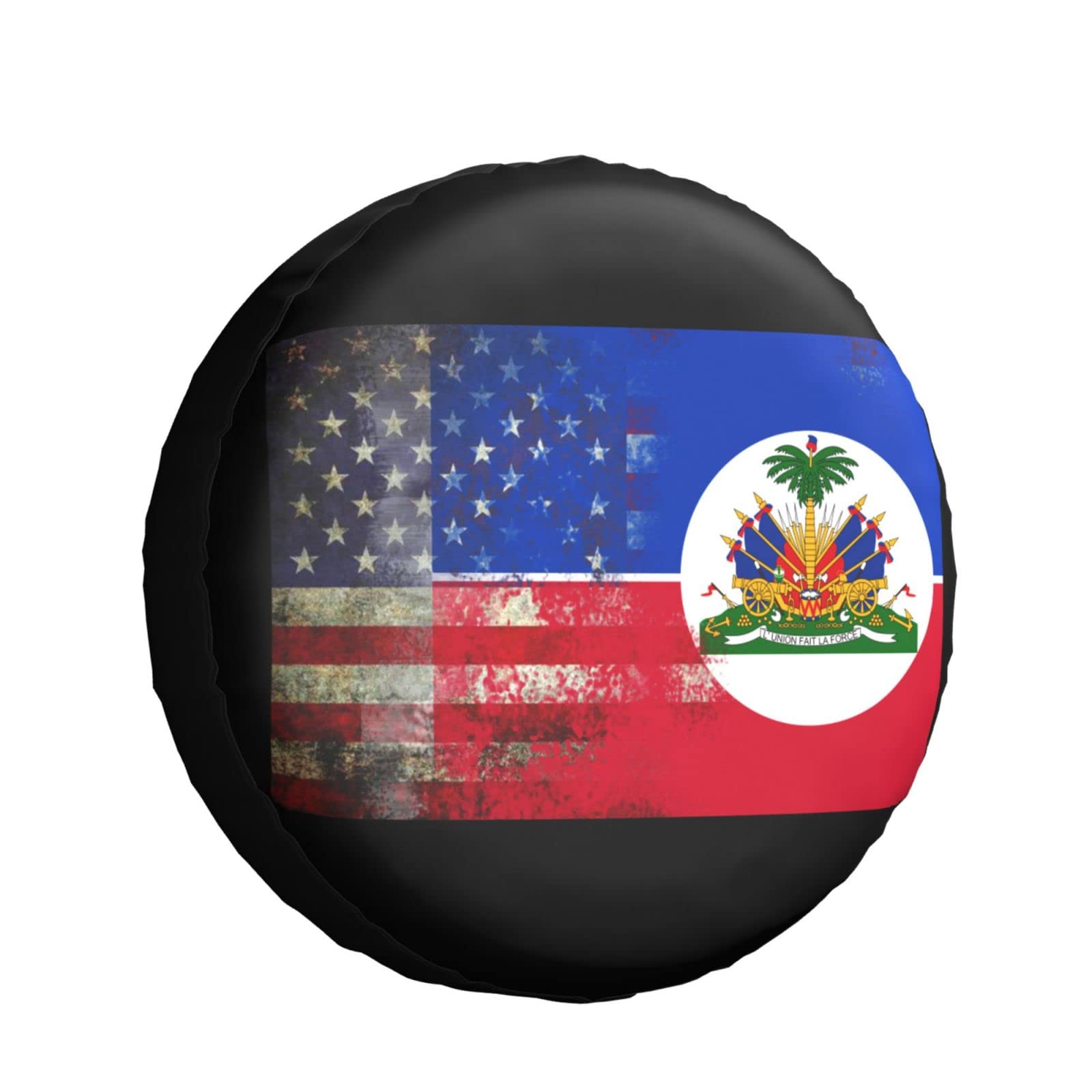 Retro Amerikanische Haitianische Flagge Reserverad Reifenabdeckung Wetterfest Reserveradabdeckung Wasserdicht Radreifenabdeckung Universal Für Rv Anhänger Auto 17Inch von Generic