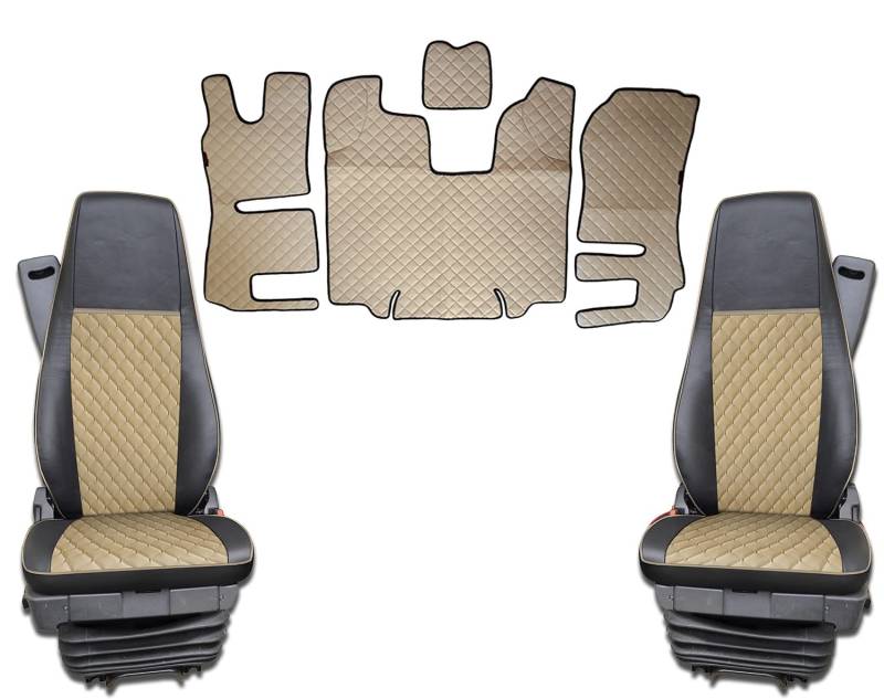 Satz Fußmatten + Sitzbezüge 1+1 Öko-Leder Beige Für Scania R 2013-2020 Automatic Trucks von Generic