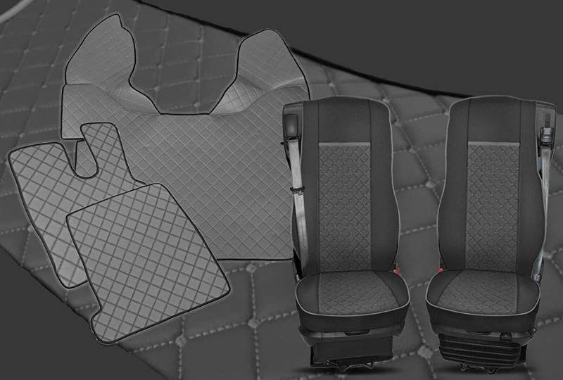 Satz Fußmatten + Sitzbezüge 1+1 Öko-Leder Grau Für 106 XF CF Automatic Trucks von Generic