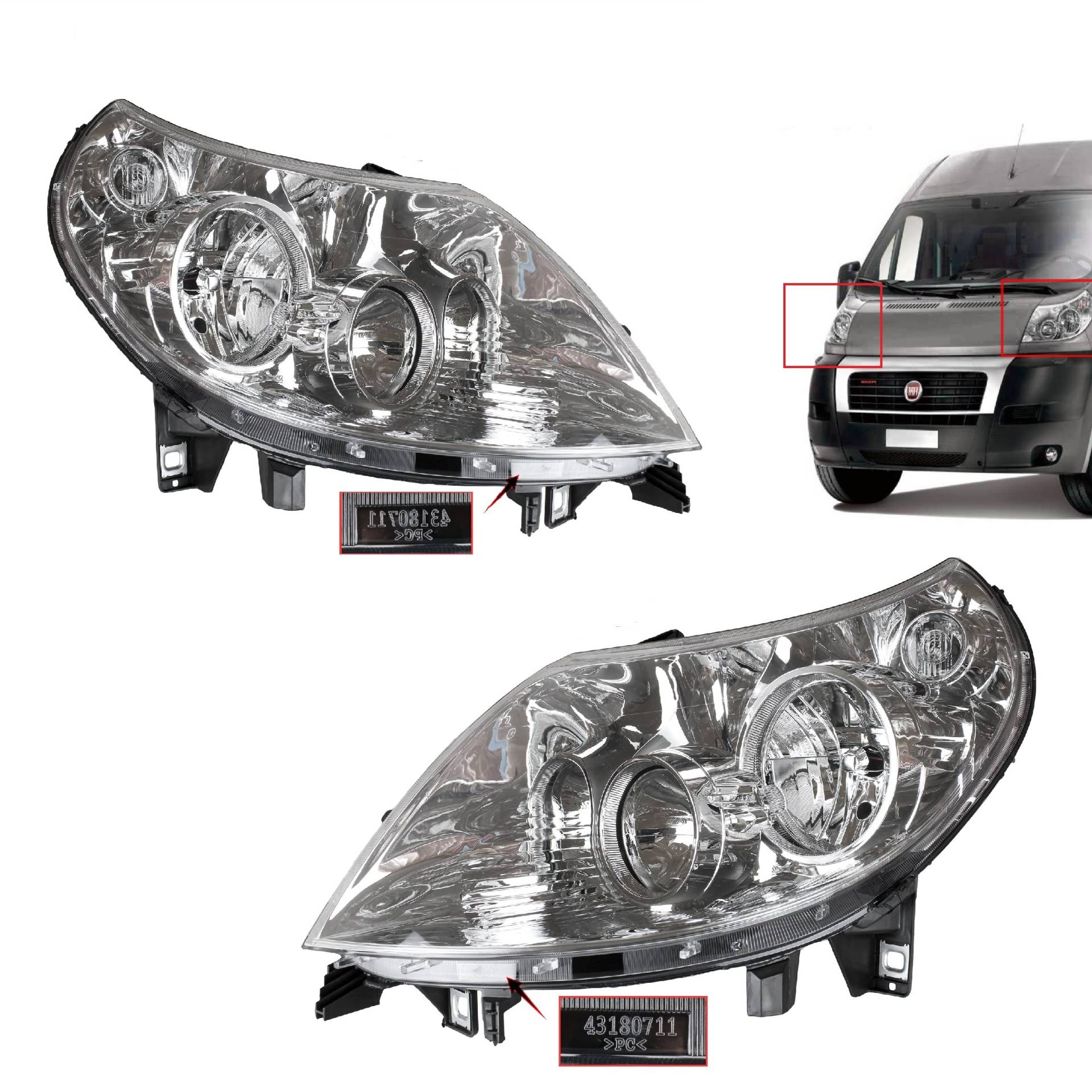 Satz Scheinwerfer Frontscheinwer passend für Ducato Boxer Jumper Links Rechts 2011-2014 mit Stellmotor H7 H1 mit E-prüf mit 7 Polig von Generic