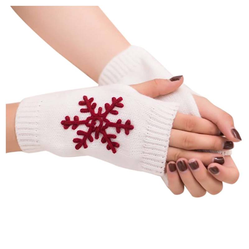 Schneebestickte, farbige, gestrickte Halbfinger-Weihnachtshandschuhe für Damen Handschuhe Touchscreen Strick (White, A) von Generic