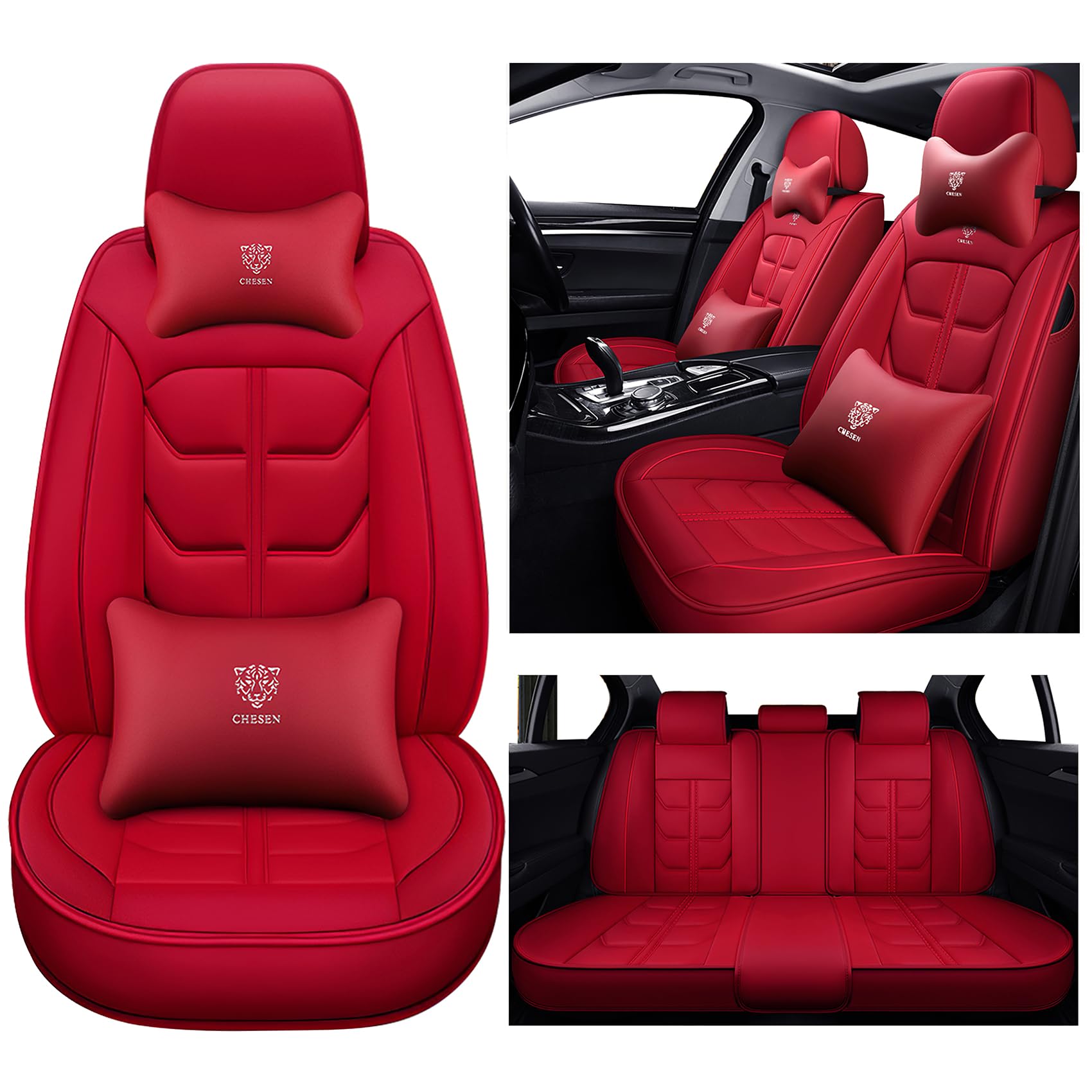 Schonbezüge Für Autositze Für Chevrolet Corvette C3 C5 C7 C8 C9, Sitzbezüge Auto Leder, Autositzbezug Porosität Sitzbezüge Vorne Und Hinten Sitzschoner，All-inclusive, Stilvolles Aussehen(Red) von Generic