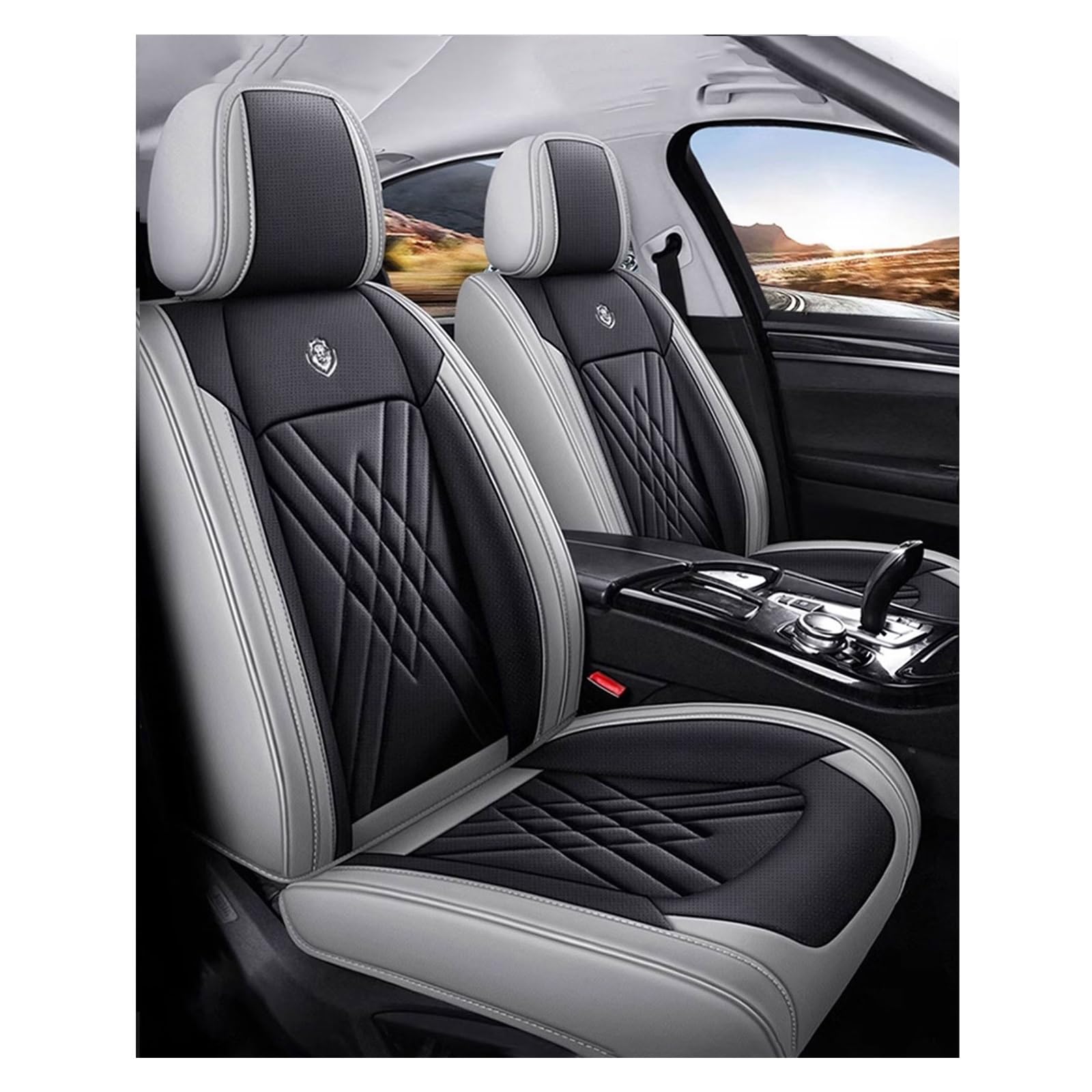 Schonbezüge Für Autositze Für Citroen DS7 Crossback, Sitzbezüge Auto Universell, Atmungsaktives, Wasserdichtes, Hochwertiges Lederpolster,Fleckenbeständig(Grey-Black) von Generic