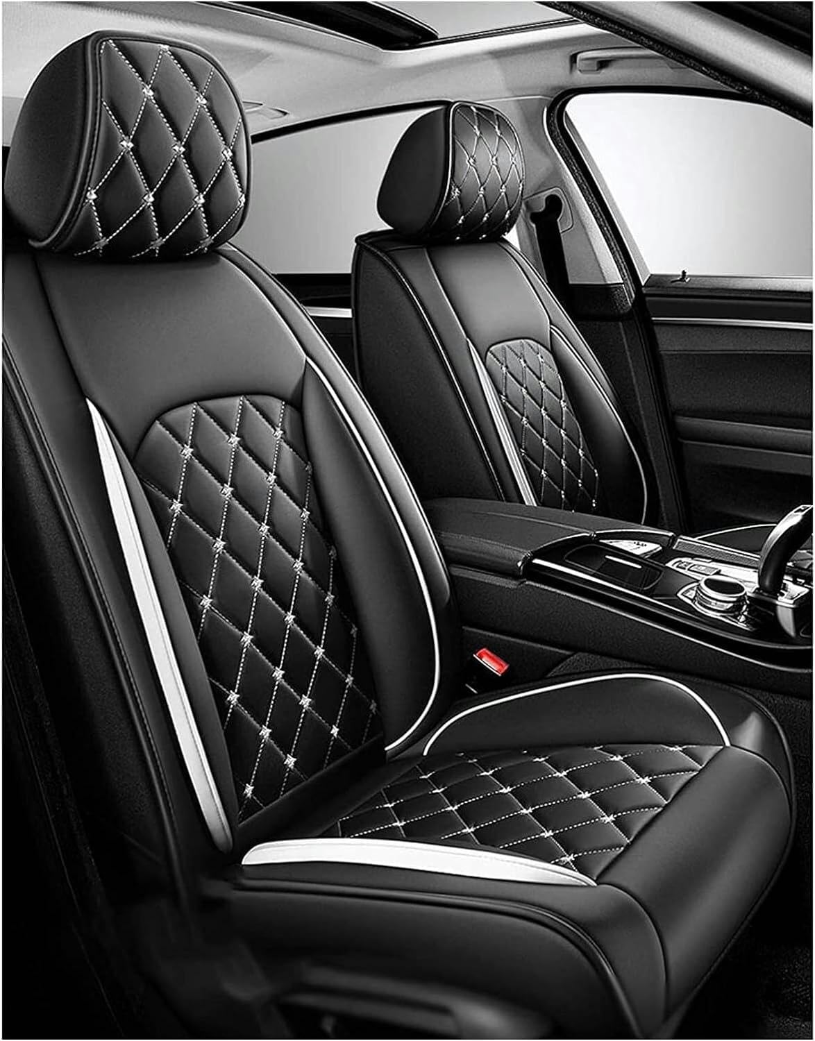 Schonbezüge Für Autositze Für Mitsubishi ASX 2010-2024, Sitzbezüge Auto Leder, Autositzbezug Porosität Sitzbezüge Vorne Und Hinten Sitzschoner，All-inclusive, Stilvolles Aussehen(Black white) von Generic