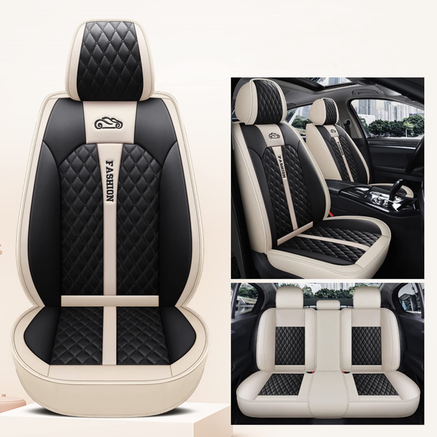 Schonbezüge Für Autositze Für Mitsubishi Galant 2011 2012, Autositzbezüge Universell, Autositzbezug Leder, Wasserdichtes，Atmungsaktives, Verschleißfestes, A(Beige Black) von Generic