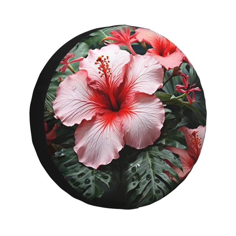 Schutzbezug Hibiskusblüte Reserveradabdeckung Uv-Schutz Autoreifen Schutzhülle Mit Kordelzug Spare Tire Cover Für Caravan Mpv Viele Fahrzeug 17 inch von Generic