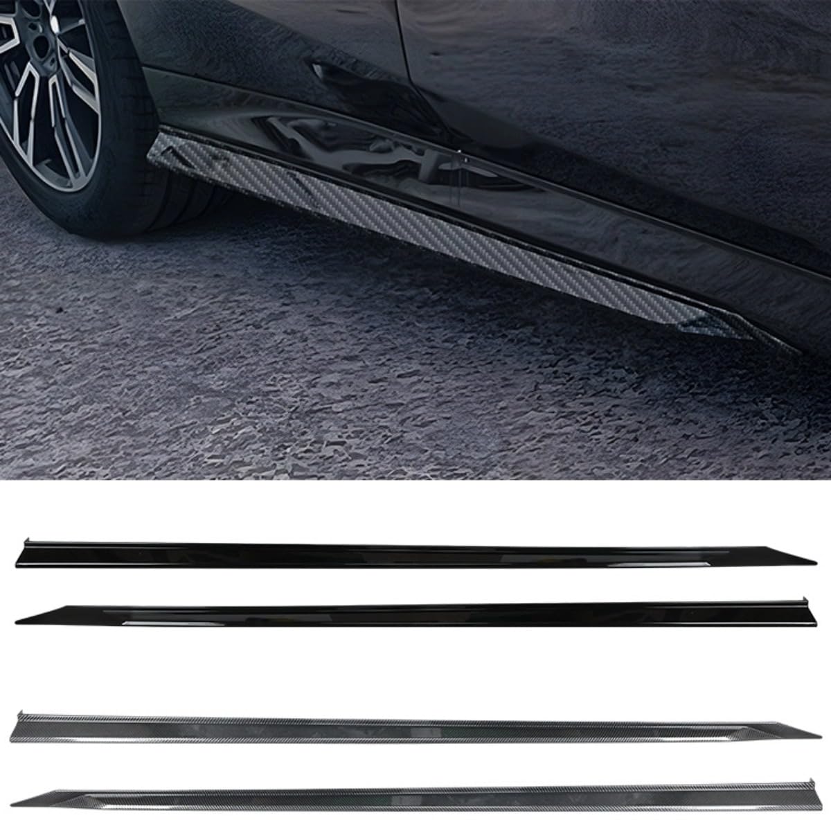 Seitenschweller Lippe Kompatibel mit BMW 5er I5 2024 Body Kit Rock Splitter Guard Diffusor Schürze Autozubehör (Glänzend Schwarz) von Generic