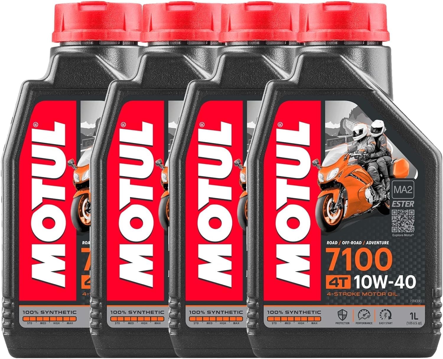 Set mit 4 Litern Motoröl Motul 7100 10W40 Motorrad Roller 100% synthetisch 4-Takt Jaso T903 MA2 Motorroller ATV von Generic