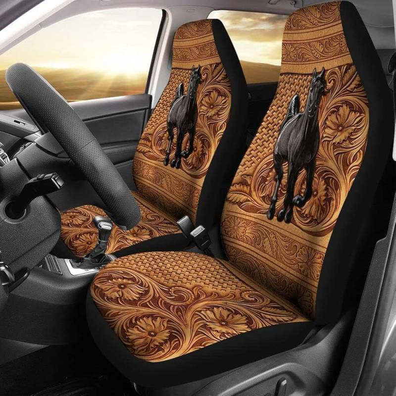 Sitzbezüge Set Universal Black Horse Running Embossed Flowers Auto-Zubehör Passform Autositz Schonbezug Einfach Zu Montierende Auto Sitzbezug Für Wohnmobil, Lastwagen, Fahrzeuge, 52X138Cm von Generic