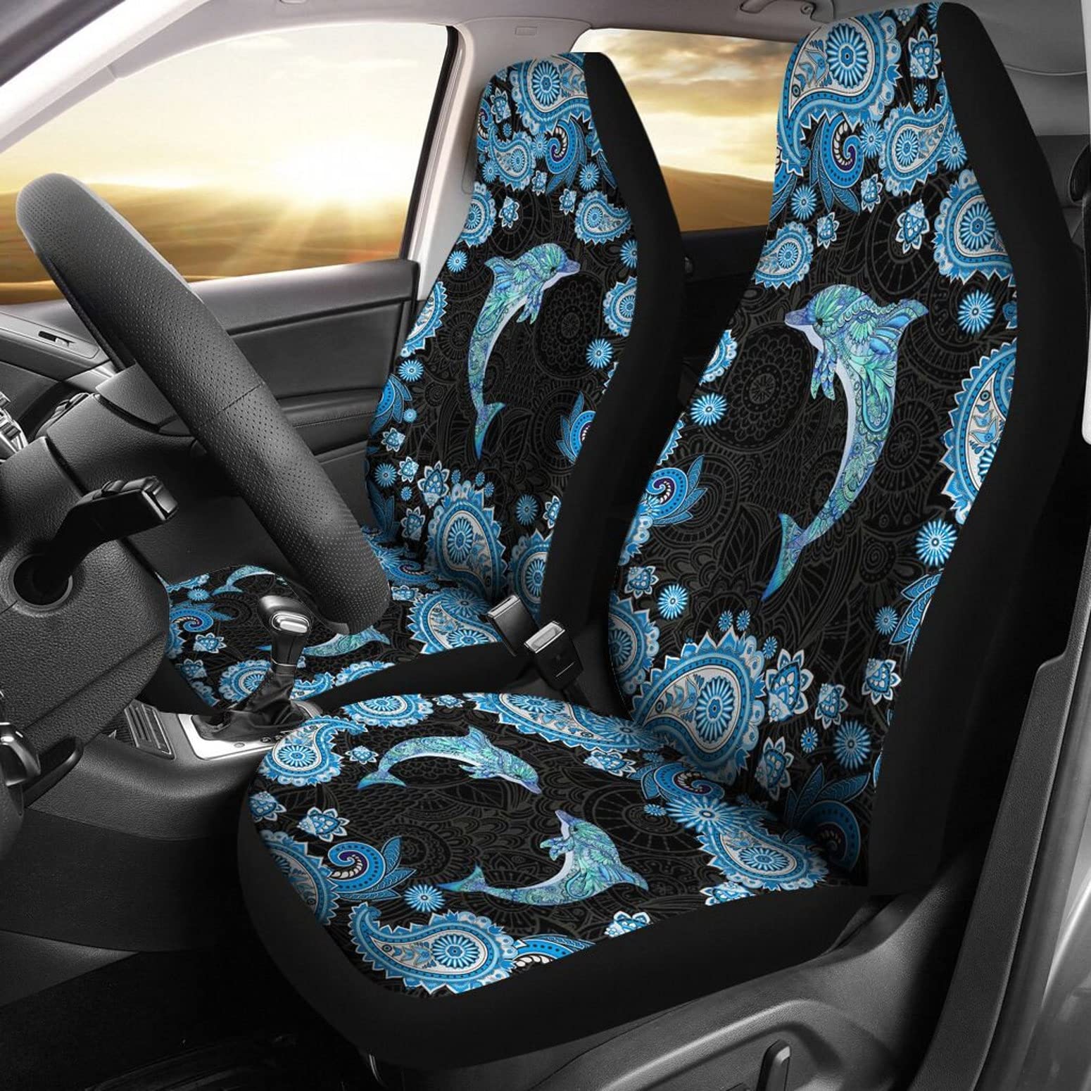 Sitzbezüge Set Universal Delphin-Mandala-Stil Autositzbezüge Sportliche Auto Sitzbezug Universell Passende Innenraum Sitzschoner Für Anhänger, Suvs, Wagen, 52X138Cm von Generic