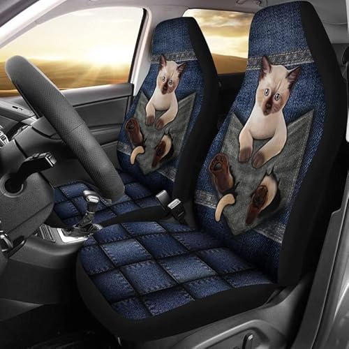 Sitzbezüge Set Universal Niedliche Tasche Der Siamesischen Katze Auto-Schonbezüge Top-Qualität Auto-Zubehör Wasserdicht Autositz Schonbezug Für Wagen, Lastwagen, Anhänger, 52X138Cm von Generic