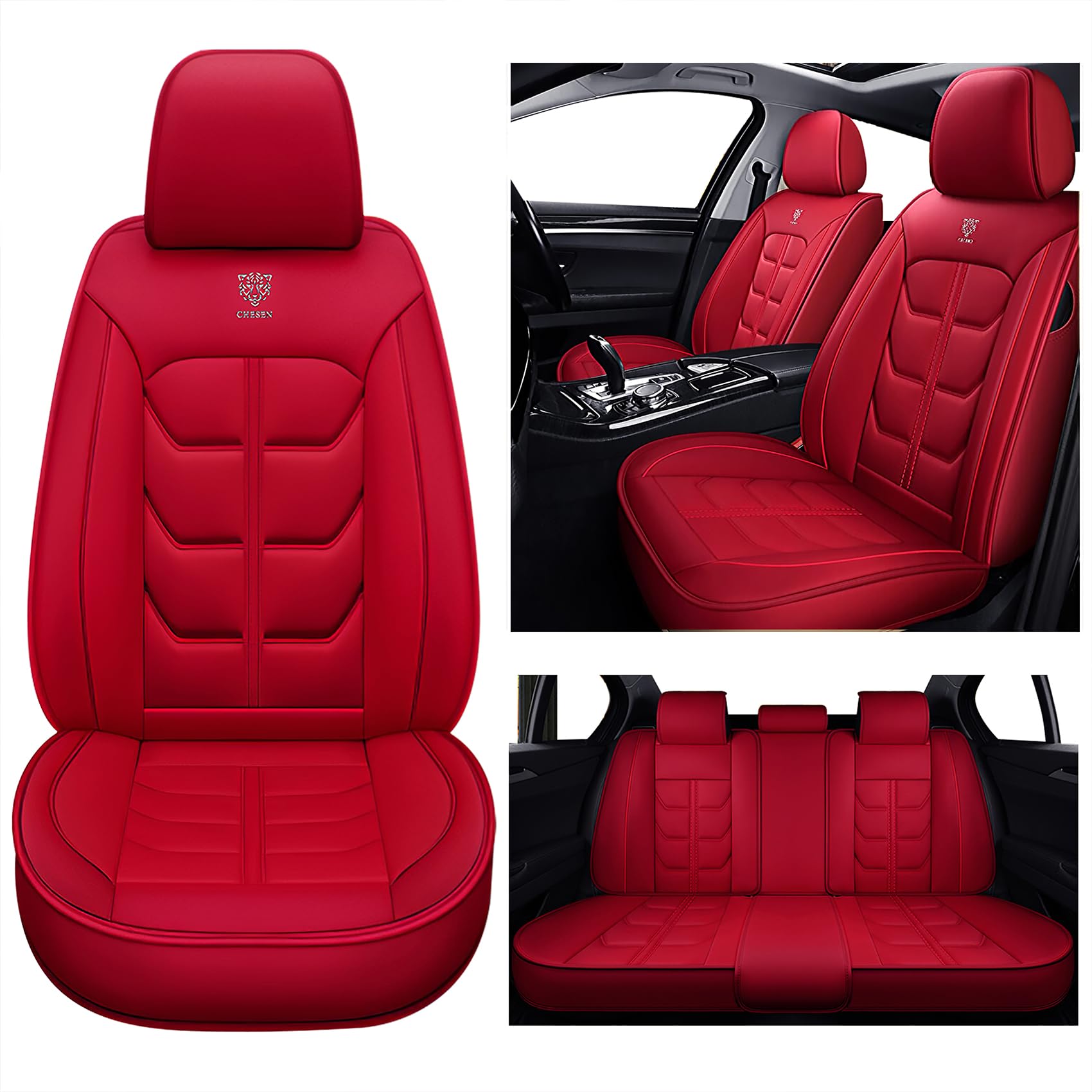 Sitzbezug Auto Full Set für Honda CRV 2001-2024, Autositzbezüge Leder, Autositzbezug Porosität Sitzbezüge Vorne Und Hinten Sitzschoner，All-Inclusive, Stilvolles Aussehen(Color:Red) von Generic