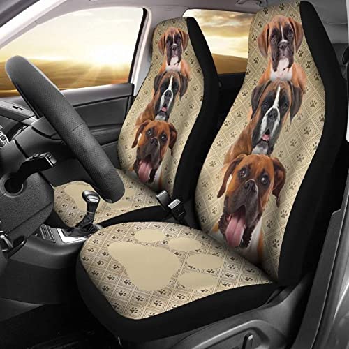 Sitzbezug Auto Vordersitze DREI Boxer-Hund Autositzbezüge Premium Design Sitzbezüge Set Universal Sportliche Schonbezüge Autoauflage Für Wohnmobil, Anhänger, Fahrzeuge, 52X138Cm von Generic