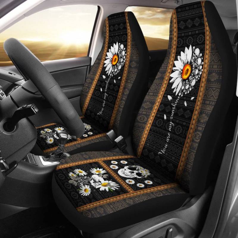 Sitzbezug Auto Vordersitze Gänseblümchen-Schädel Sie Sind Mein Sonnenschein-Boho-Muster Auto Sitzbezüge Universelle Sitzbezüge Set Universal Top-Qualität Autositzbezüge Für Suvs, Wagen von Generic