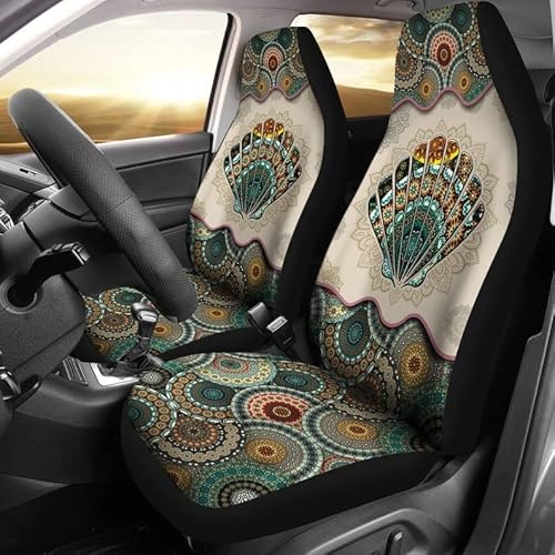 Sitzbezug Auto Vordersitze Muschel-Weinlese-Mandala Autositzbezüge Passform Sitzbezüge Set Universal Universell Passende Auto-Schonbezüge Für Wohnmobil, Lastwagen, Fahrzeuge, 52X138Cm von Generic