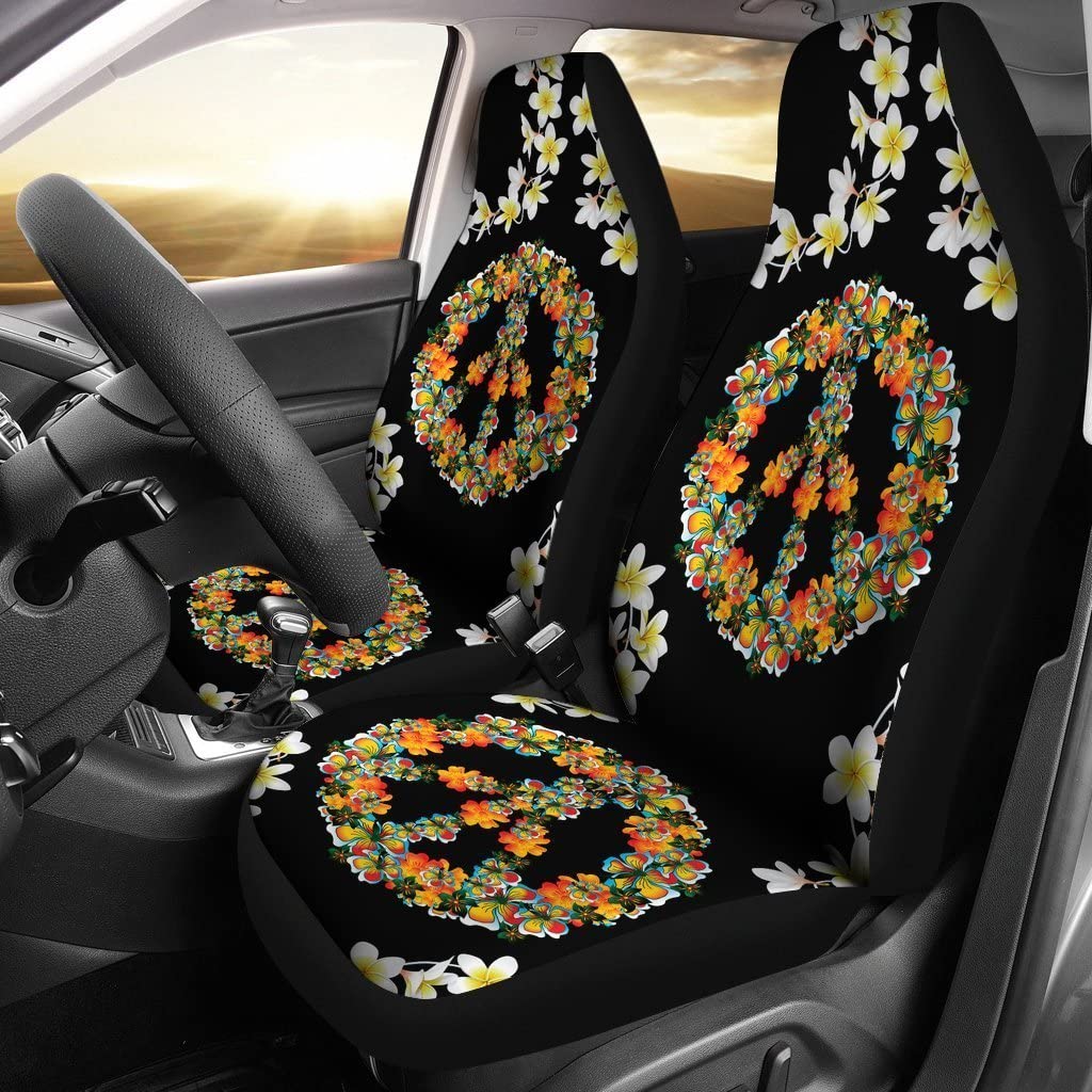 Sitzbezug Auto Vordersitze Peace-Zeichen-Blume Schwarz Autositz Schonbezug Passform Auto-Schonbezüge Einfach Zu Montierende Innenraum Sitzschoner Für Lastwagen, Suvs, Wagen, 52X138Cm von Generic