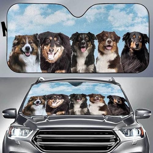 Sonnenschutz Auto Frontscheibe Wasserbeständig Hitzeschutz Auto Windschutzscheibe Sonnenschirm Universal Für SUV Wagen Lastwagen Lustiges Englisches Schäferhund-Muster des Blauen Himmels S von Generic