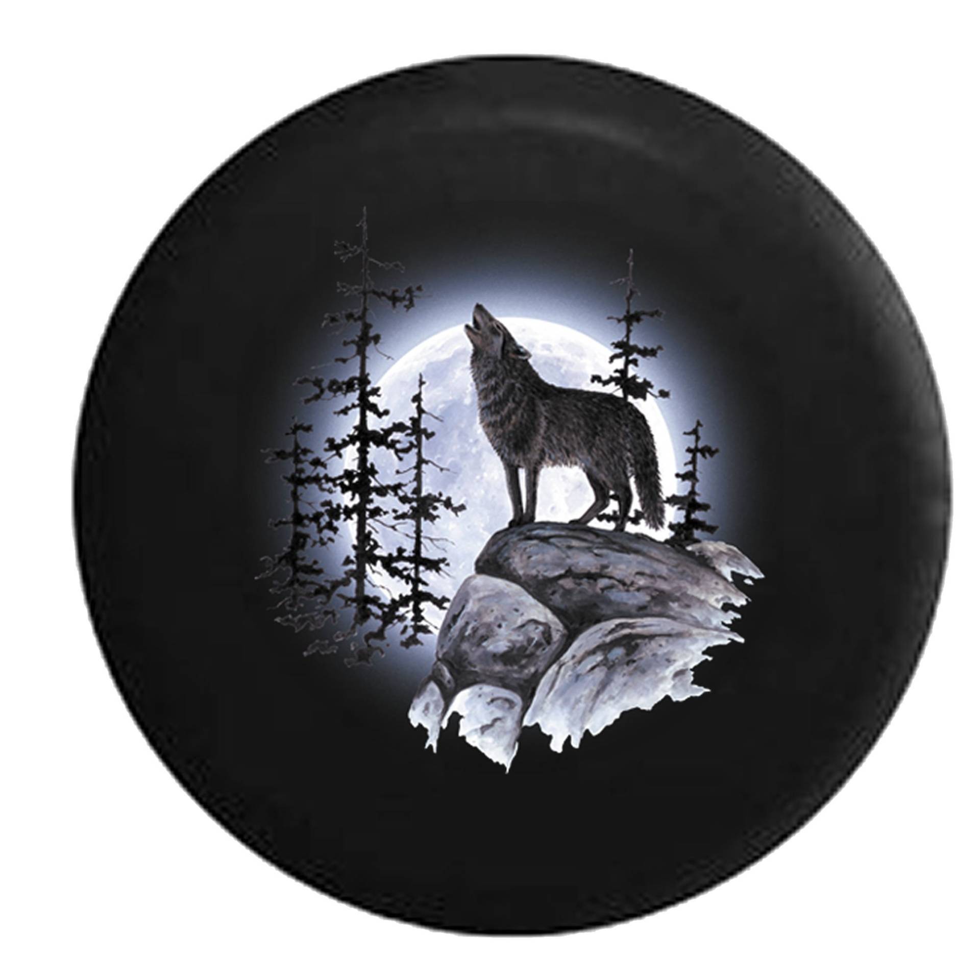 Spare Tire Cover Heulender Grauer Wolf Im Vollmond Über Dem Baum Tire Cover Schmutzfest Schutzbezug Mit Kordelzug Ersatzradabdeckung Für Ersatzradreifen Wohnmobile 4 Saison 15 inch von Generic