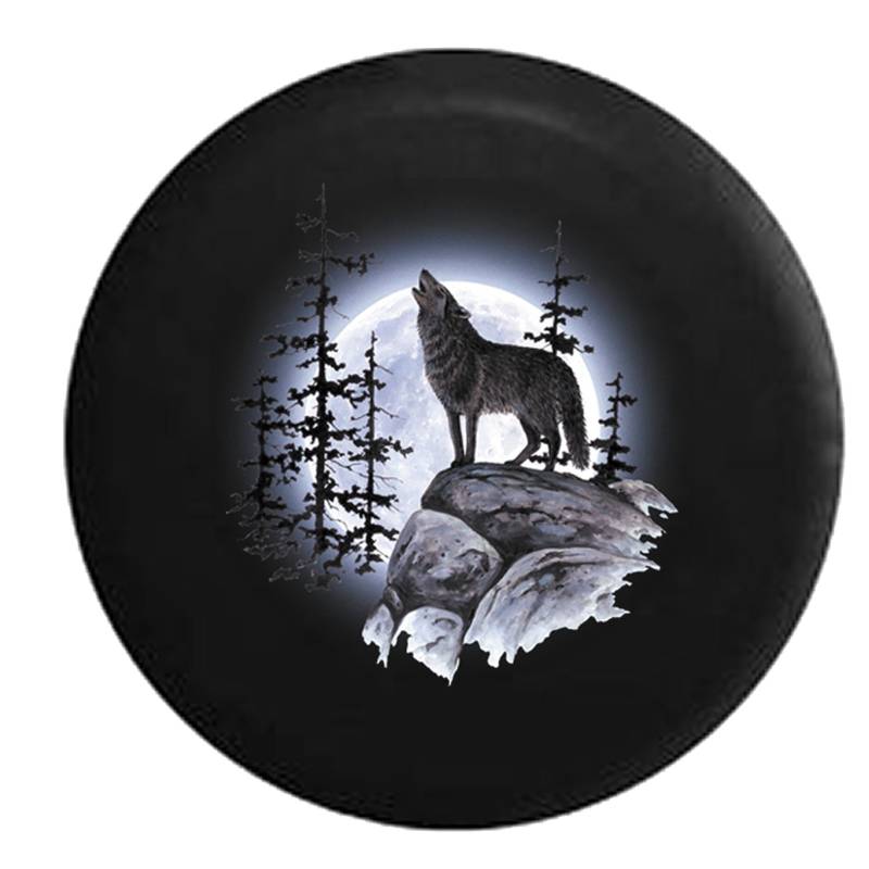 Spare Tire Cover Heulender Grauer Wolf Im Vollmond Über Dem Baum Tire Cover Schmutzfest Schutzbezug Mit Kordelzug Ersatzradabdeckung Für Ersatzradreifen Wohnmobile 4 Saison 17 inch von Generic