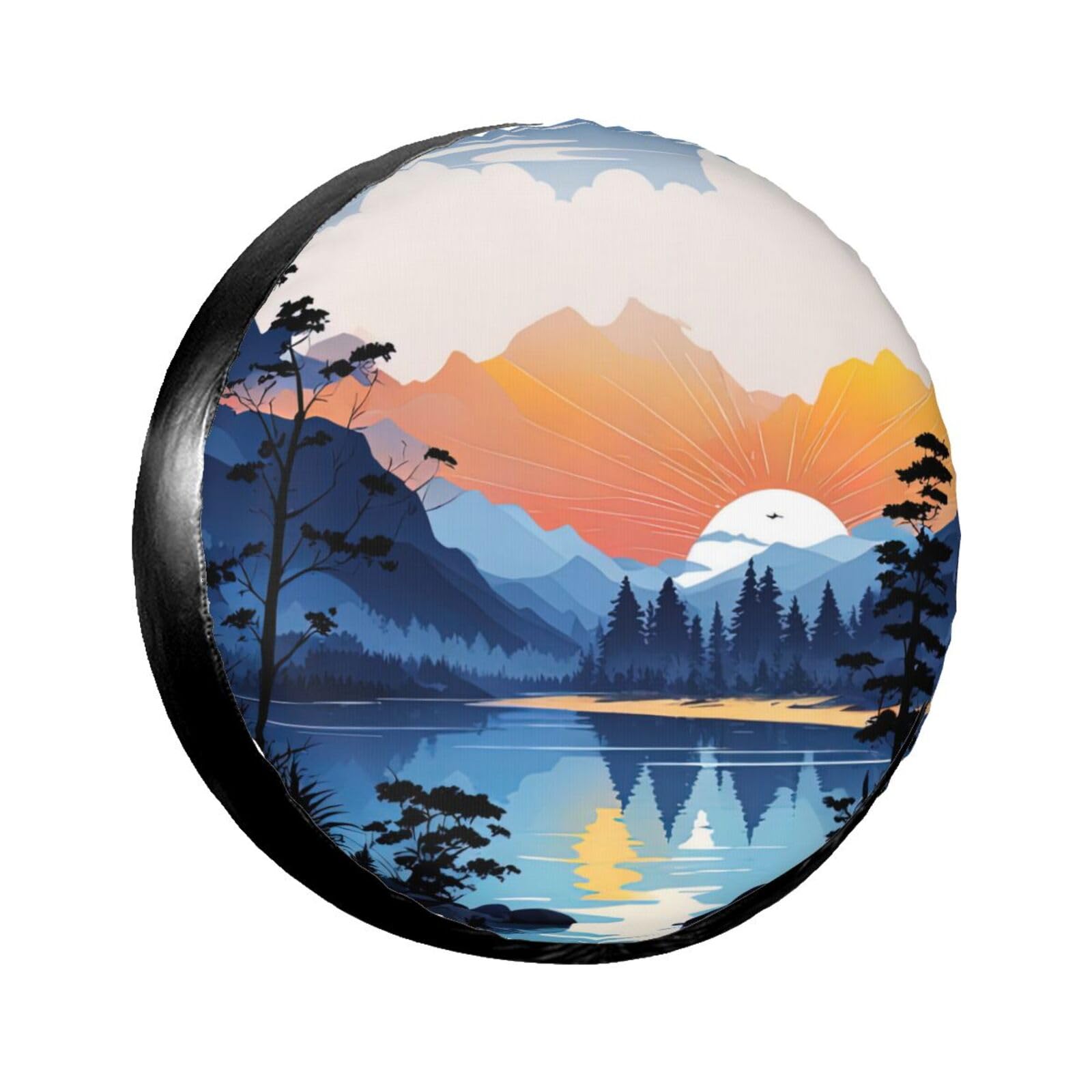 Spare Tire Cover Sonnenuntergang See Reifen Tasche Prämie Ersatzradabdeckung Mit Kordelzug Auto Reifenabdeckung Für Mpv Viele Fahrzeug Truck 14 inch von Generic