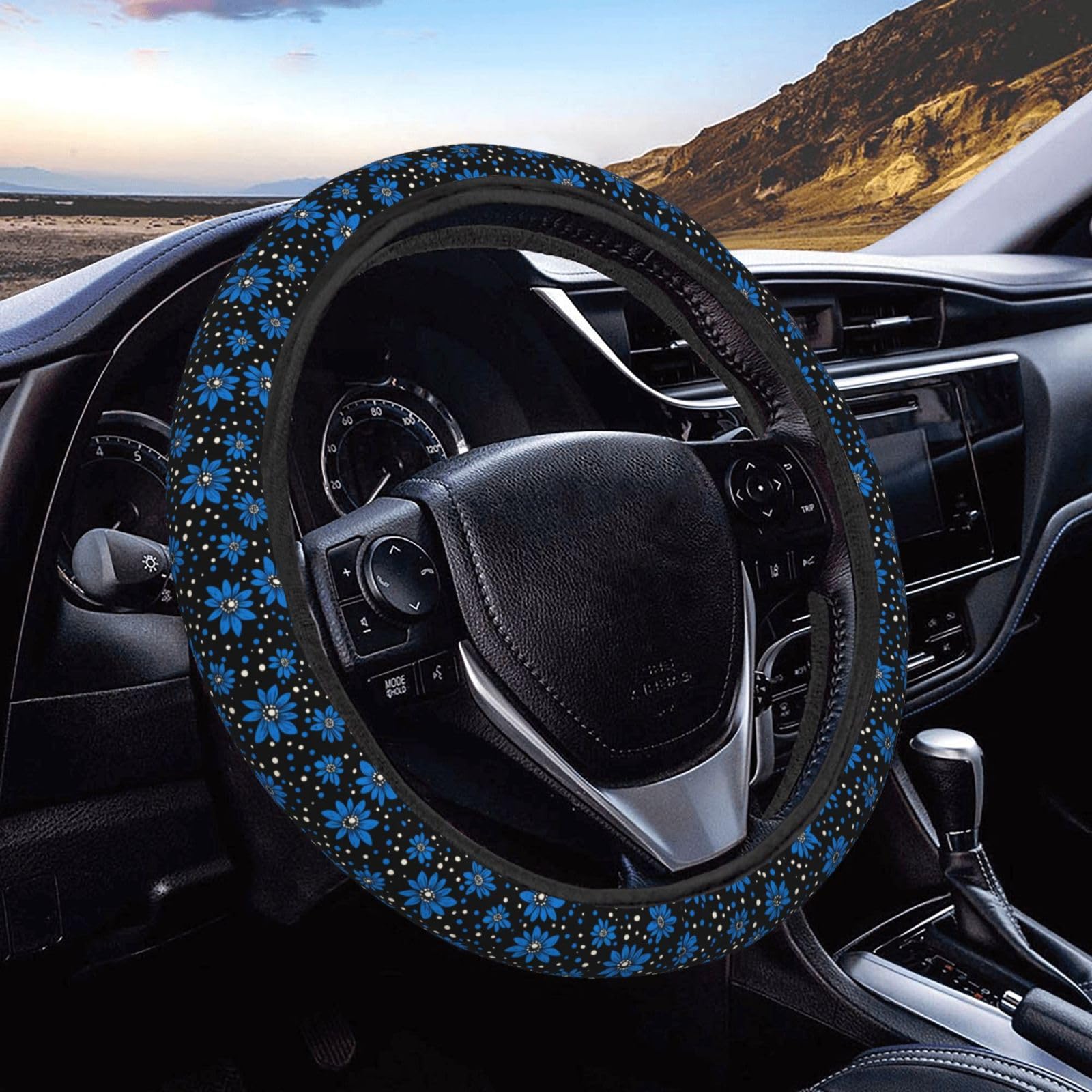 Steering Lenkradschoner Blaue Blumen Punkte Lenkradschutz Universal Auto Lenkrad Schutzhülle Sicherheit Lenkradbezug Für Fahrzeug Sommer Winter von Generic