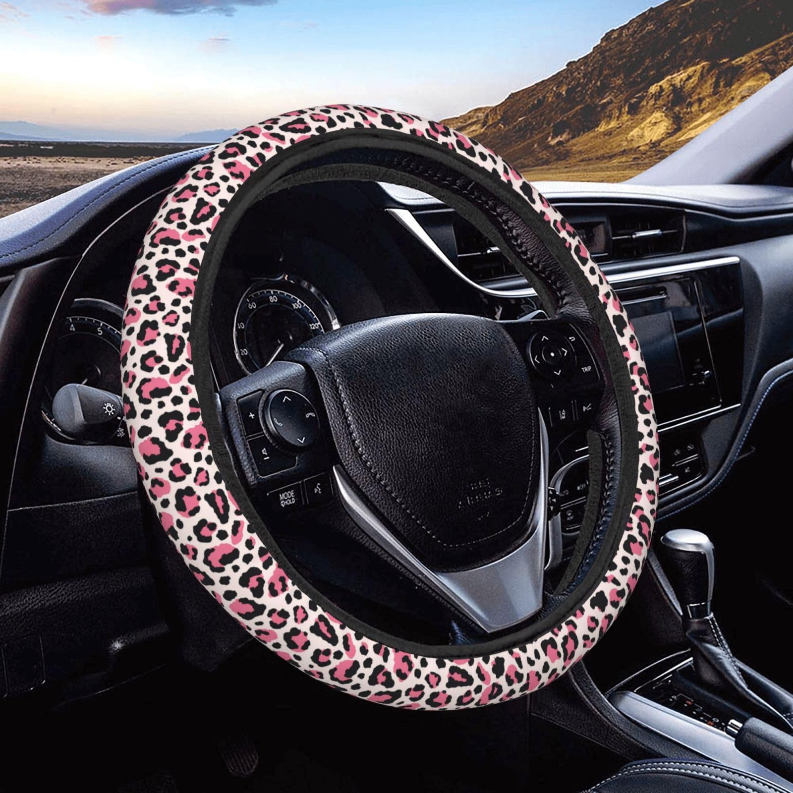 Steering Lenkradschoner Rosa Leoparden-Geparden-Druck Auto Lenkrad Abdeckung Schweißabsorbierende Lenkrad Schutzabdeckung Geeignet Lenkradbezug Für Winter Limousine Damen von Generic