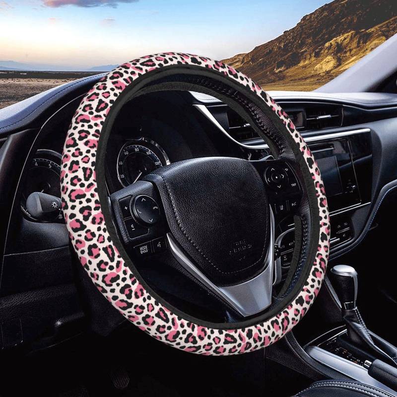 Steering Lenkradschoner Rosa Leoparden-Geparden-Druck Auto Lenkrad Abdeckung Schweißabsorbierende Lenkrad Schutzabdeckung Geeignet Lenkradbezug Für Winter Limousine Damen von Generic