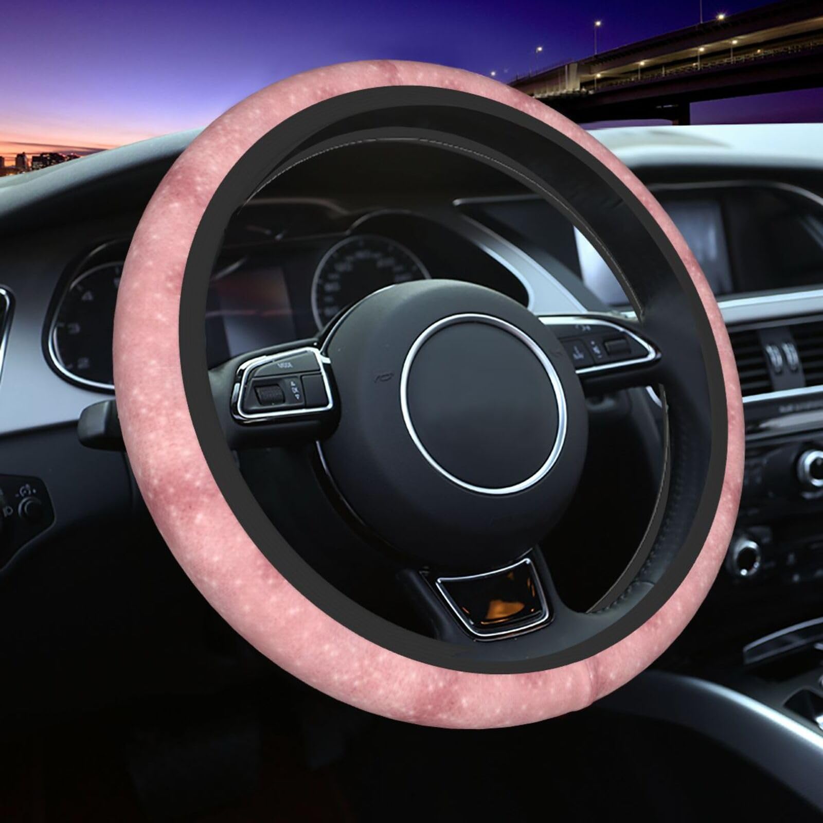 Steering Wheel Cover Auto 38Cm，Erröten Rosa Blume Gold Glitter Lenkradbezug Anti Rutsch Steering Lenkradschoner Luxuriöse Auto Lenkrad Schutzhülle Für Frauen Jeep Wintersaison von Generic