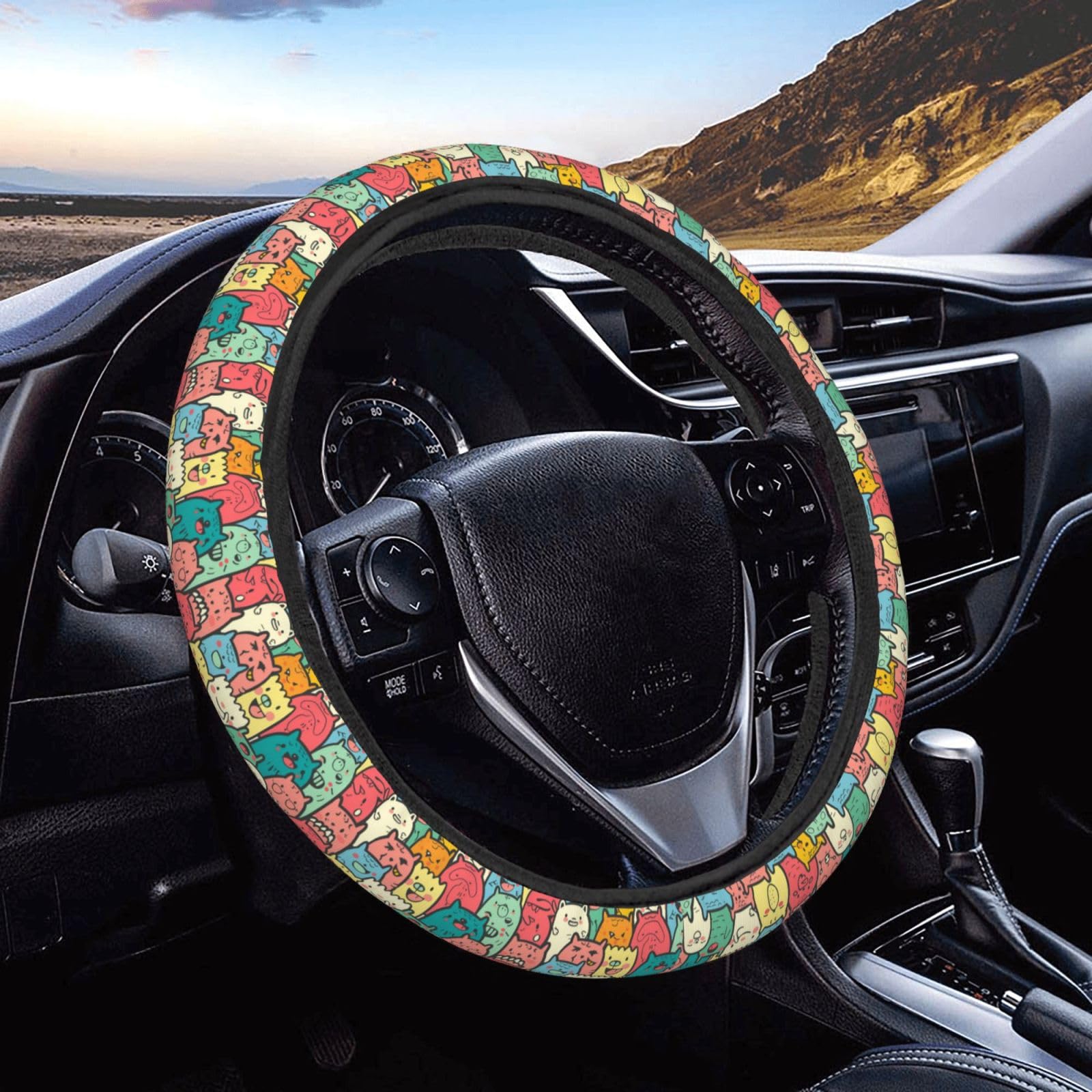 Steering Wheel Cover Auto Entzückende Zeichentrickfiguren Auto-Lenkradschutz Elastizität Auto Lenkrad Schutzhülle Schweißabsorbierende Auto Lenkrad Abdeckung Für Herren Limousine Auto von Generic