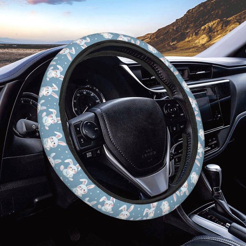 Steering Wheel Cover Niedliches Cartoon-Häschen Universal Lenkradschutz Atmungsaktiv Lenkradhüllen Für SUV Accessoires Herren 38Cm/15In von Generic