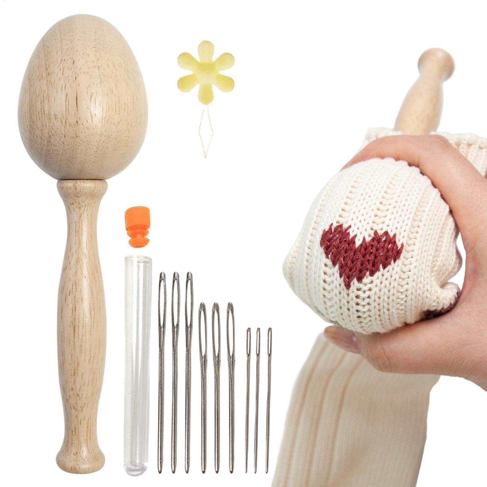 Stopf-Eier-Set – Easy-Grip-Reparaturset mit gebogenem Griff | Füllmaterial für Socken, Holzfülleier, Holzfüllzubehör-Set für zu Hause von Generic