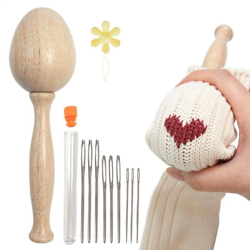 Stopf-Eier-Set – Easy-Grip-Reparaturset mit gebogenem Griff | Füllmaterial für Socken, Holzfülleier, Holzfüllzubehör-Set für zu Hause von Generic