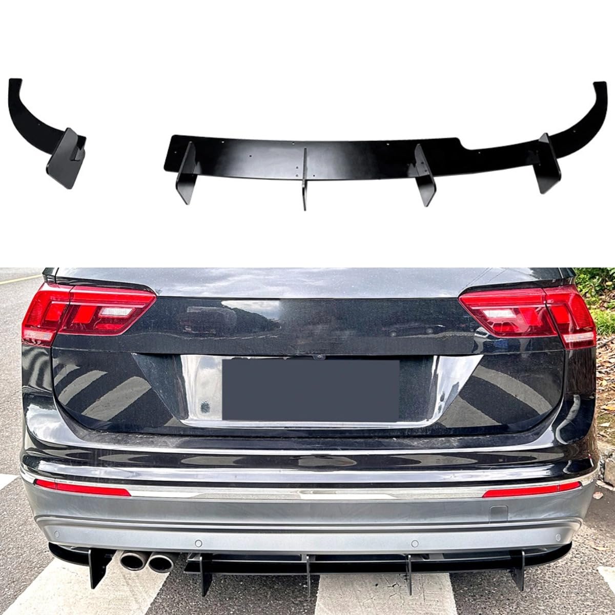 Stoßstangenschutz Kompatibel mit VW Tiguan MK2 2021-2023 Karosserie Kit Heckstoßstange Diffusor Guard Spoiler Splitter Lippe Zubehör (Glänzendes Schwarz) von Generic