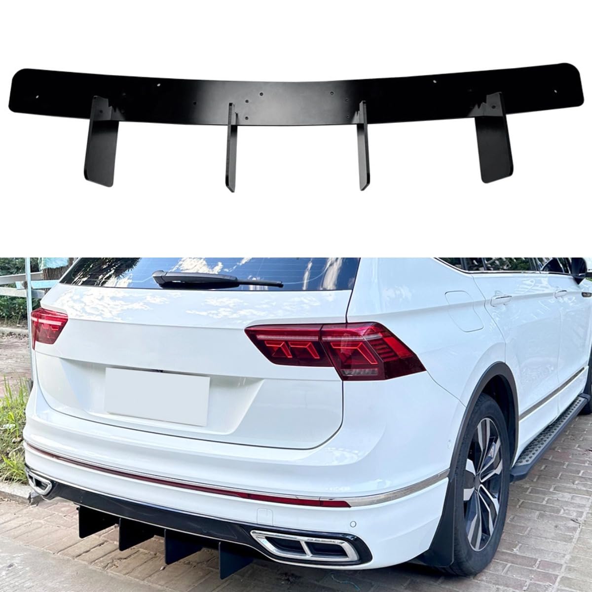 Stoßstangenschutz Kompatibel mit VW Tiguan R MK2.5 2021-2023 Karosserie Kit Heckstoßstange Splitter Spoiler Diffusor Abdeckung Zubehör (Glänzend Schwarz) von Generic